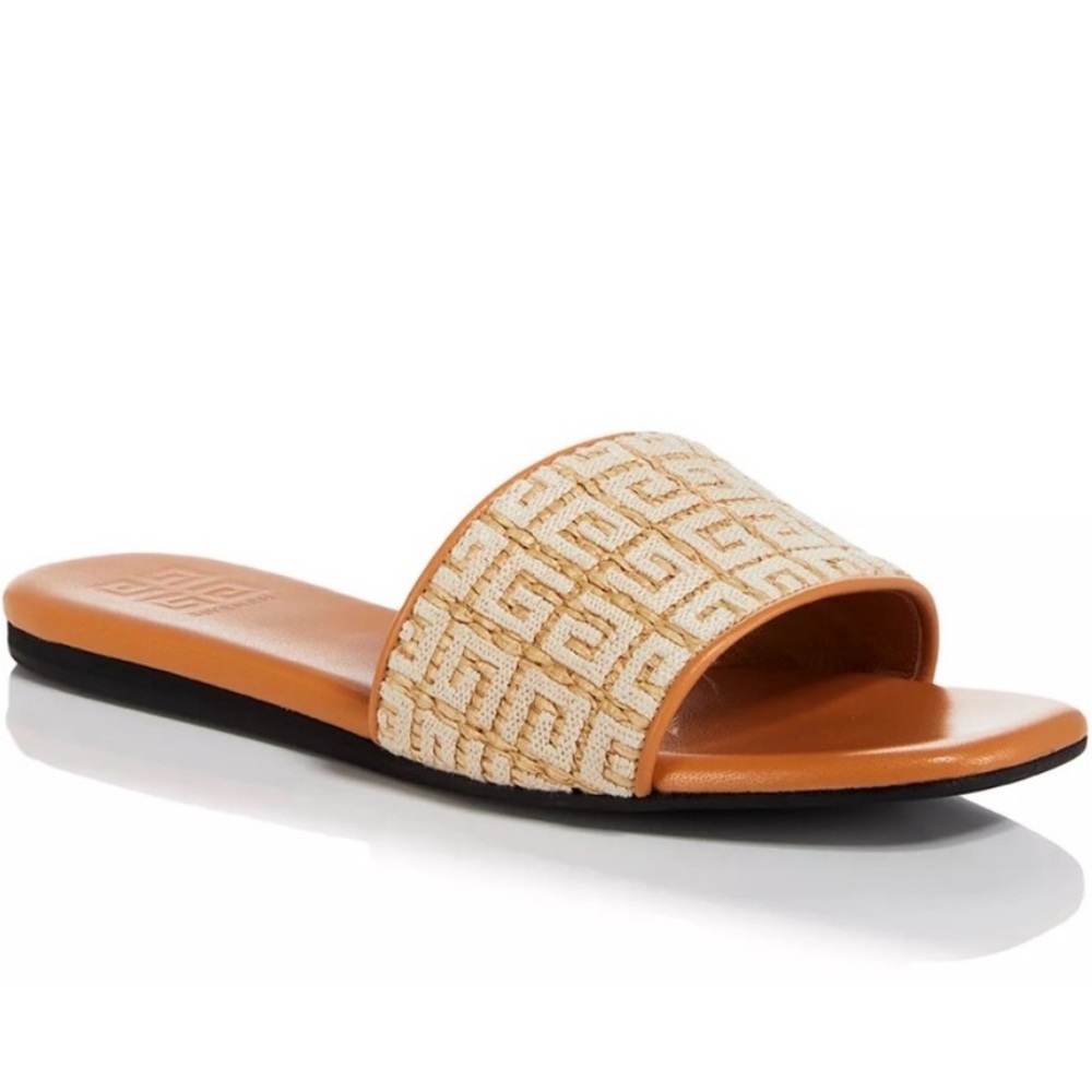 Givenchy Tan and Cream Logo Slide Sandals
